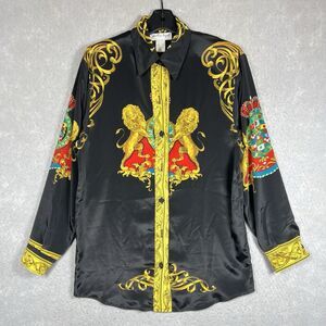 VTG Jonathan Logan Tunic Shirt Women’s Medium Black Button Up Versace Style USA